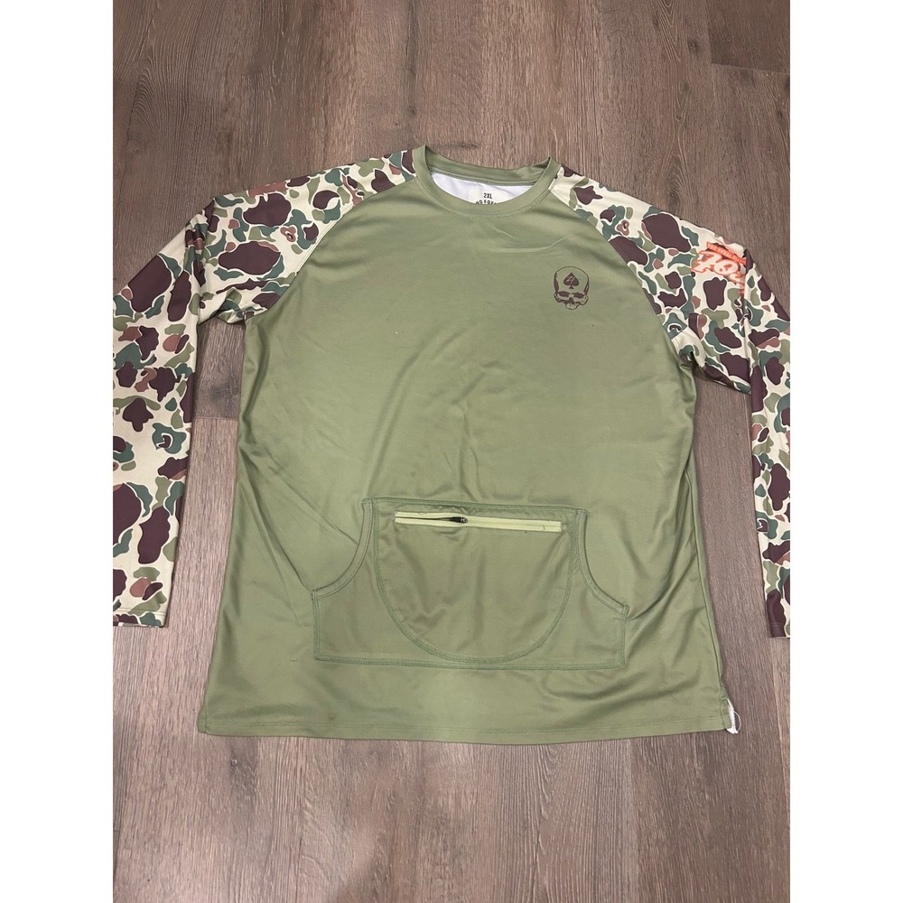 Zero Foxtrot Mens 2XL Olive Green Camo Raglan Long Sleeve Performance Shirt - Picture 2 of 9